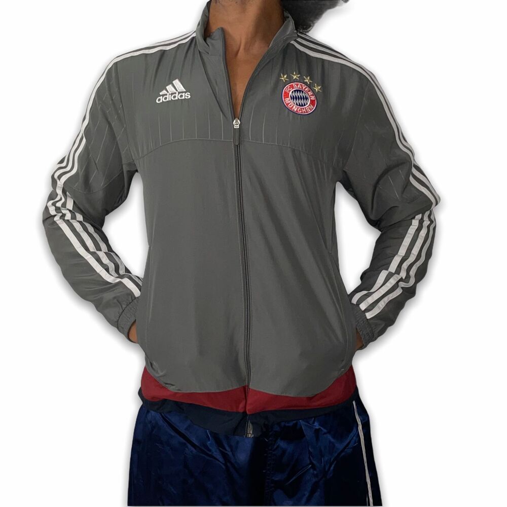 Adidas Vintage Rare Germany Bayern Munchen Woven Nylon Anthem Jacket Gray Red S